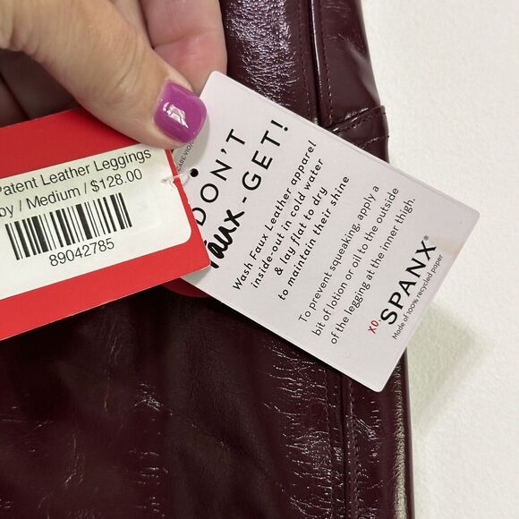SPANX Faux Patent Vegan Leather Leggings M Ruby Pull On Skinny Party Club NEW - Picture 4 of 10
